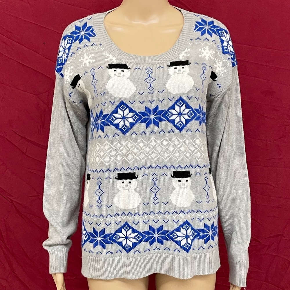 Retro Snowman Snowflake Pullover Crewneck Sweater Size Large